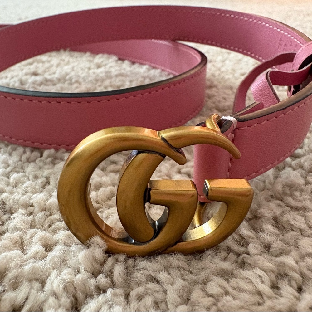 Gucci Pink Belt Gold GG Buckle 80-32